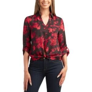 Jason Wu Floral Print Blouse V-Neck, Long Sleeves, Tie Cuffs - Size‎ XS